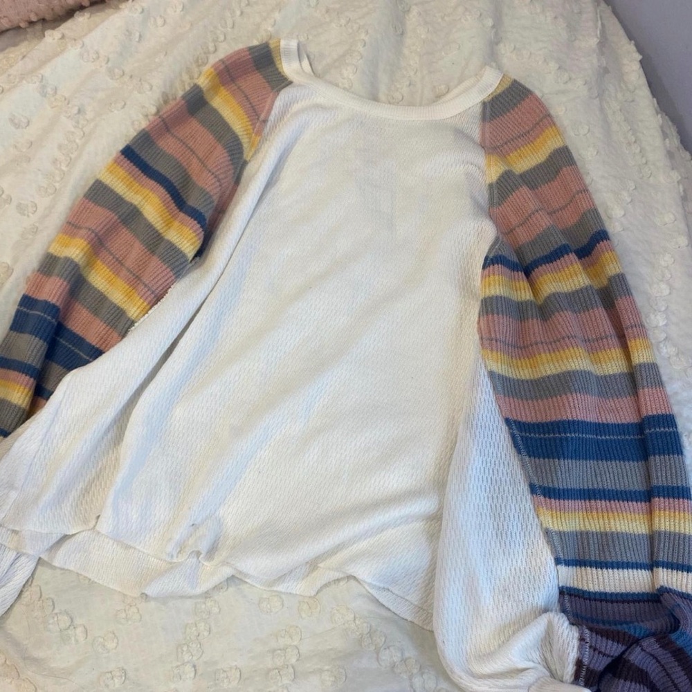 Free People Colorful Striped Sleeve Sweater